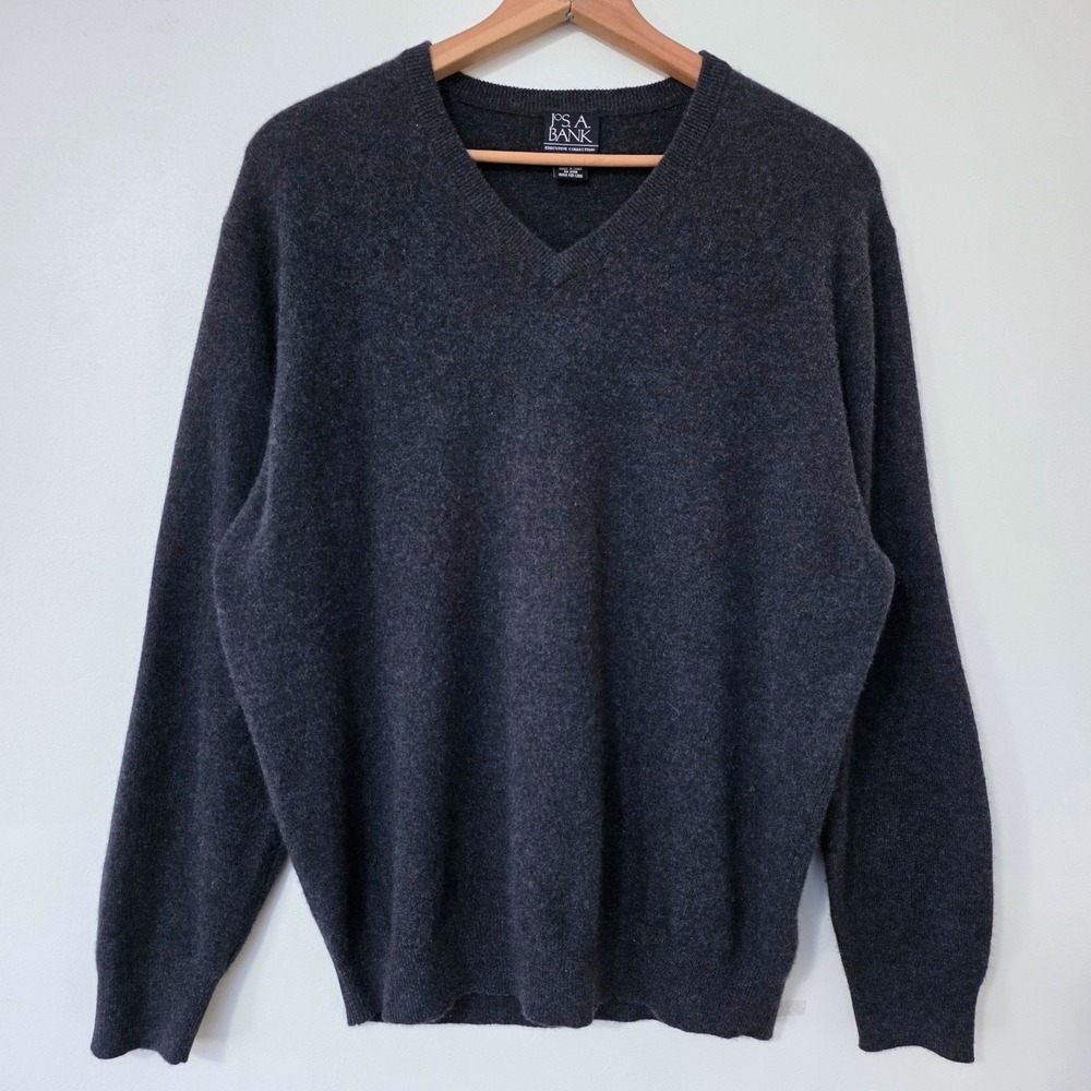 Jos A Bank Executive Collection Cashmere Sweater Sz XL V Neck Gray Luxury Basic